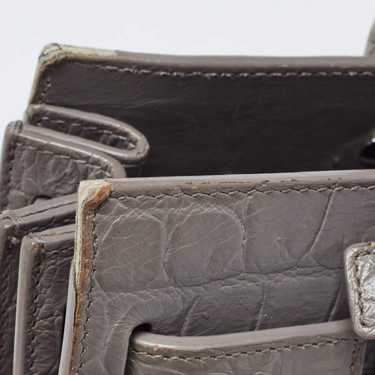 Pre Owned Saint Laurent Grey Croc Embossed Leather Nano Classic Sac De Jour Tote