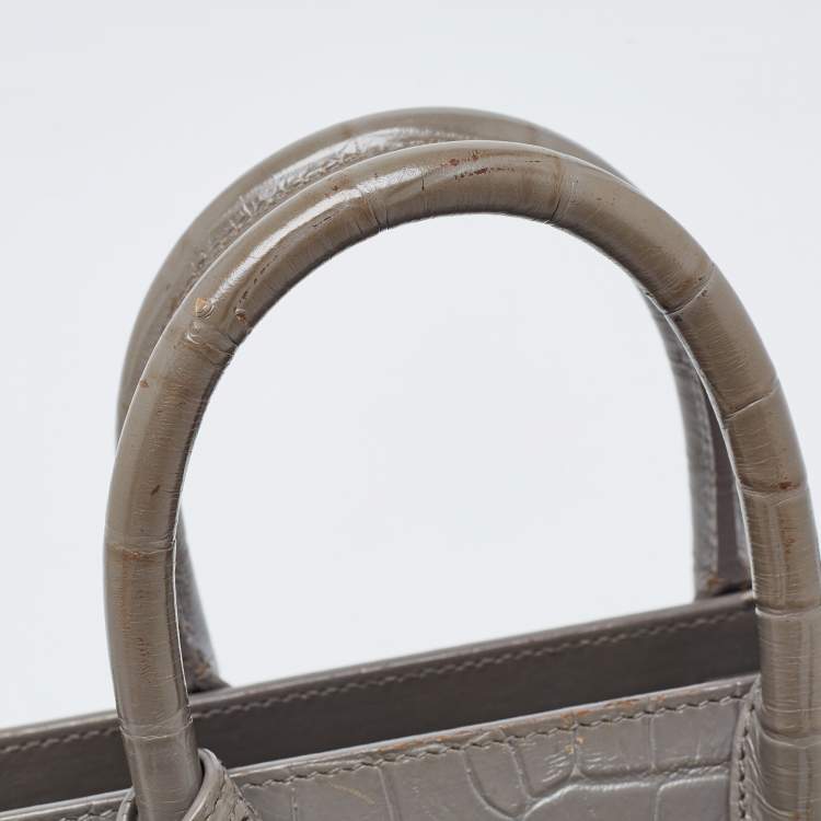 Pre Owned Saint Laurent Grey Croc Embossed Leather Nano Classic Sac De Jour Tote