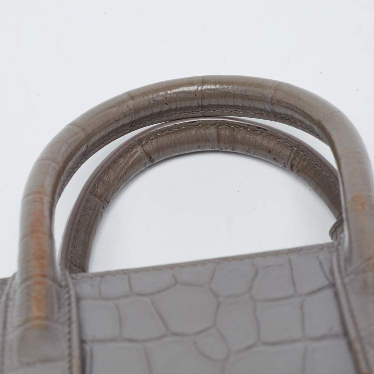 Pre Owned Saint Laurent Grey Croc Embossed Leather Nano Classic Sac De Jour Tote