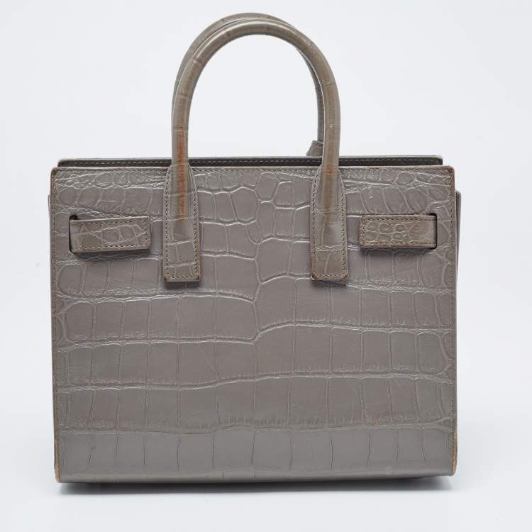 Pre Owned Saint Laurent Grey Croc Embossed Leather Nano Classic Sac De Jour Tote