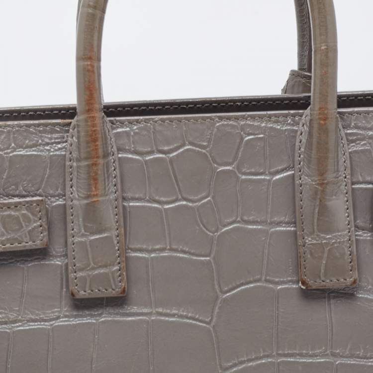 Pre Owned Saint Laurent Grey Croc Embossed Leather Nano Classic Sac De Jour Tote