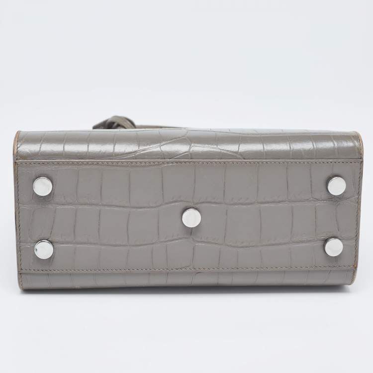 Pre Owned Saint Laurent Grey Croc Embossed Leather Nano Classic Sac De Jour Tote