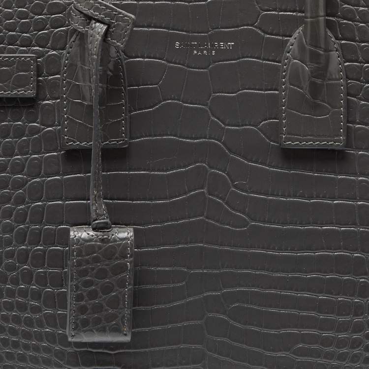 Pre Owned Saint Laurent Grey Croc Embossed Leather Baby Classic Sac De Jour Tote