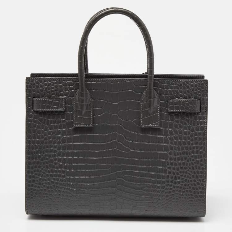 Pre Owned Saint Laurent Grey Croc Embossed Leather Baby Classic Sac De Jour Tote