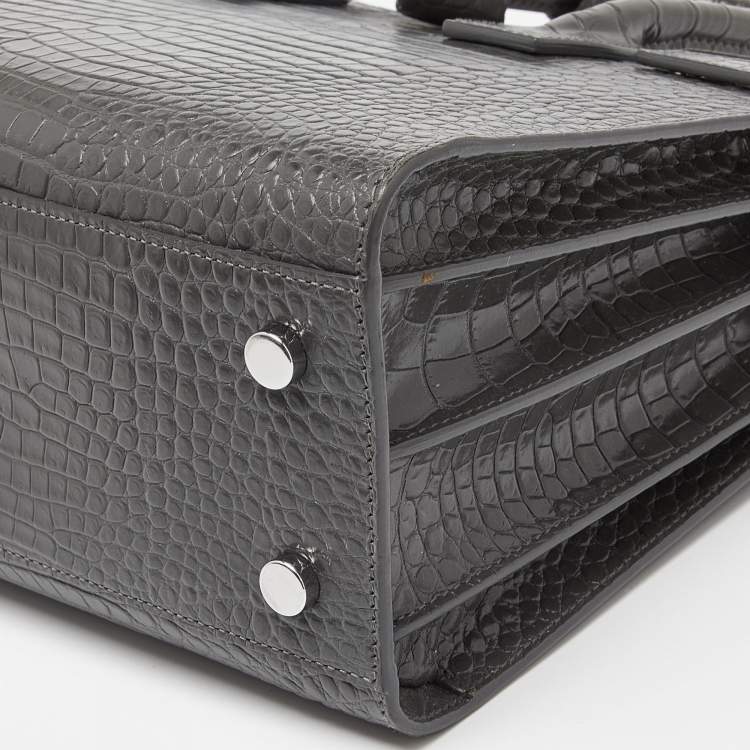 Pre Owned Saint Laurent Grey Croc Embossed Leather Baby Classic Sac De Jour Tote
