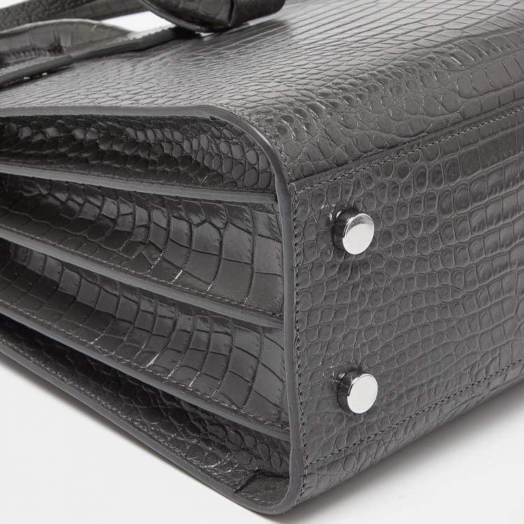 Pre Owned Saint Laurent Grey Croc Embossed Leather Baby Classic Sac De Jour Tote
