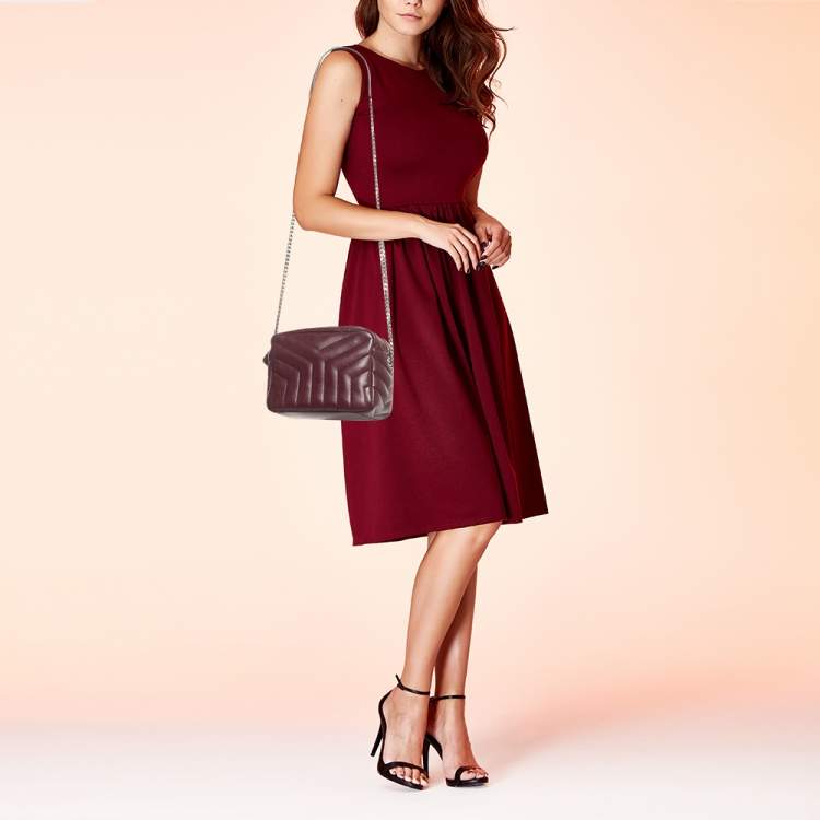 Pre Owned Saint Laurent Burgundy Matelasse Leather Loulou bowling Bag