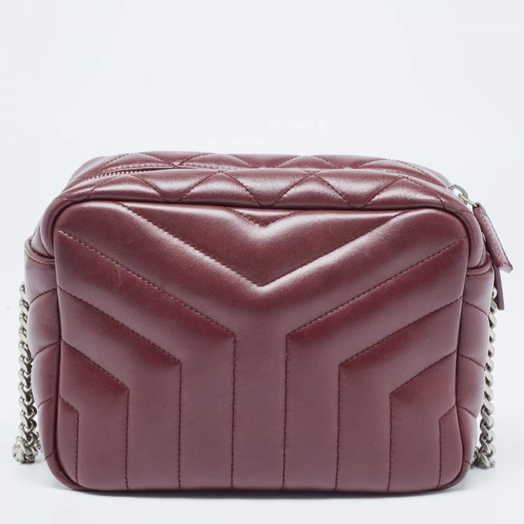 Pre Owned Saint Laurent Burgundy Matelasse Leather Loulou bowling Bag