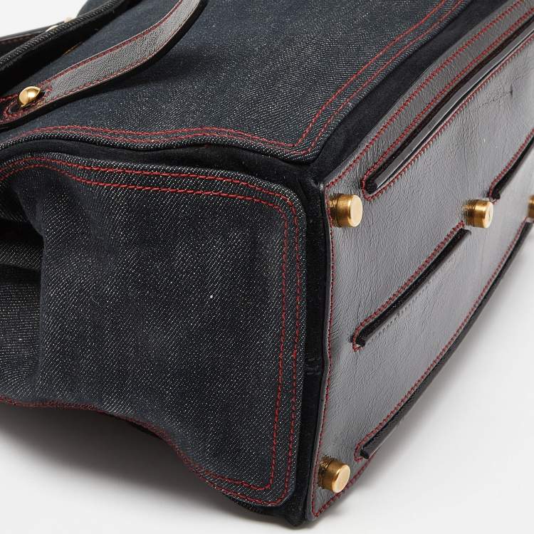 Pre Owned Yves Saint Laurent Black Denim, Suede and Patent Leather Medium Muse Two Satchel