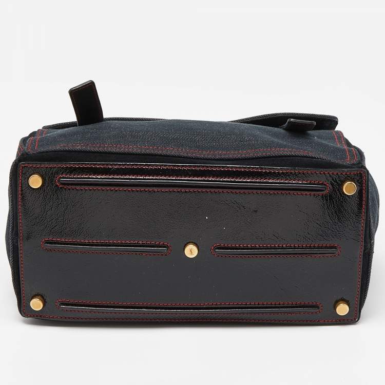 Pre Owned Yves Saint Laurent Black Denim, Suede and Patent Leather Medium Muse Two Satchel