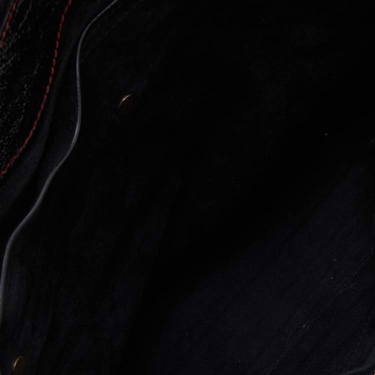 Pre Owned Yves Saint Laurent Black Denim, Suede and Patent Leather Medium Muse Two Satchel