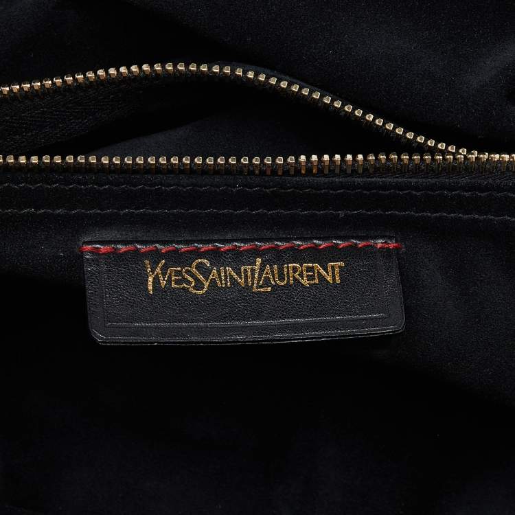 Pre Owned Yves Saint Laurent Black Denim, Suede and Patent Leather Medium Muse Two Satchel