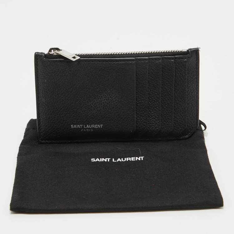 Pre Owned Saint Laurent Black Leather Fragment Zip Card Holder
