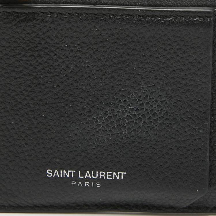 Pre Owned Saint Laurent Black Leather Fragment Zip Card Holder