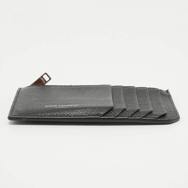 Pre Owned Saint Laurent Black Leather Fragment Zip Card Holder
