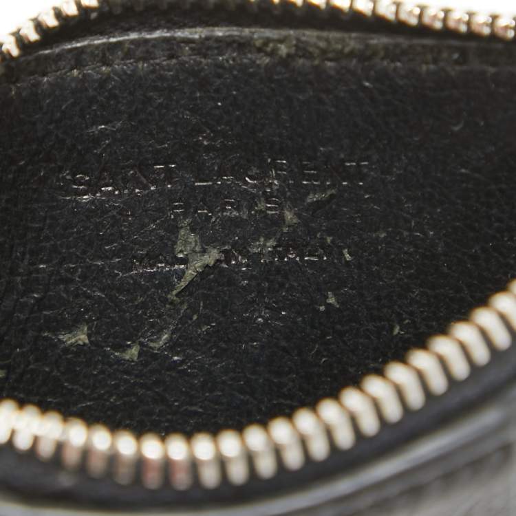Pre Owned Saint Laurent Black Leather Fragment Zip Card Holder