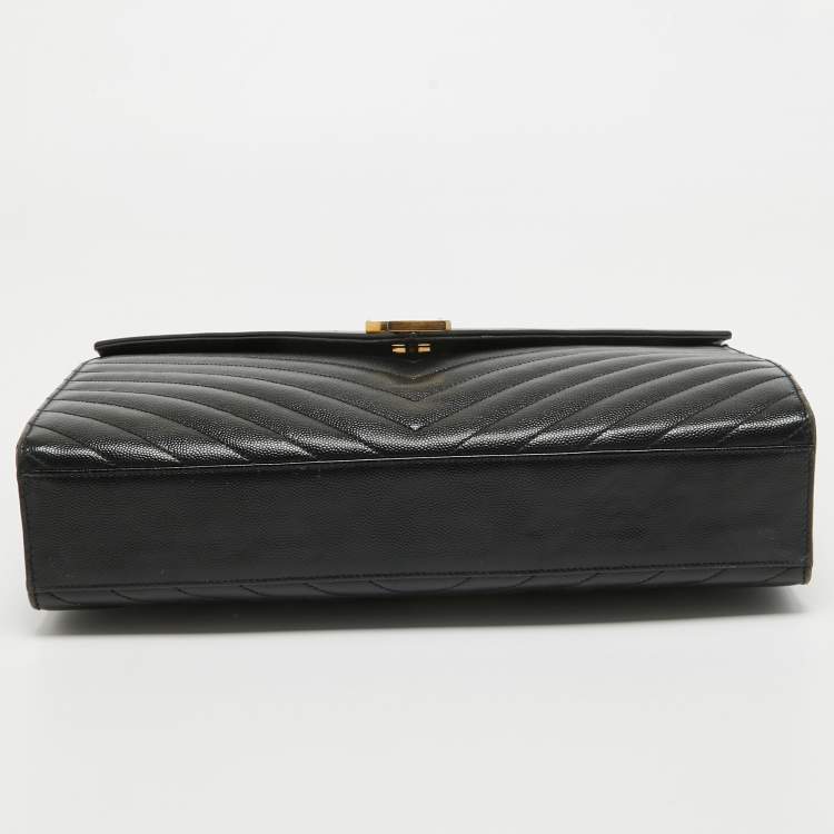 Pre Owned Saint Laurent Black Matelasse Leather Large Monogram Envelope Shoulder Bag