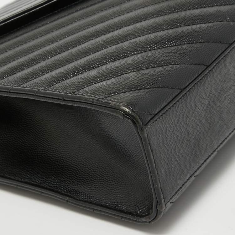 Pre Owned Saint Laurent Black Matelasse Leather Large Monogram Envelope Shoulder Bag