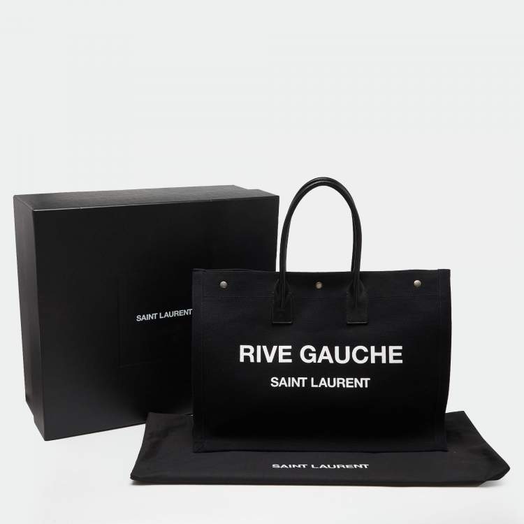 Pre Owned Saint Laurent Black Canvas and Leather Large Rive Gauche Shopper Tote 