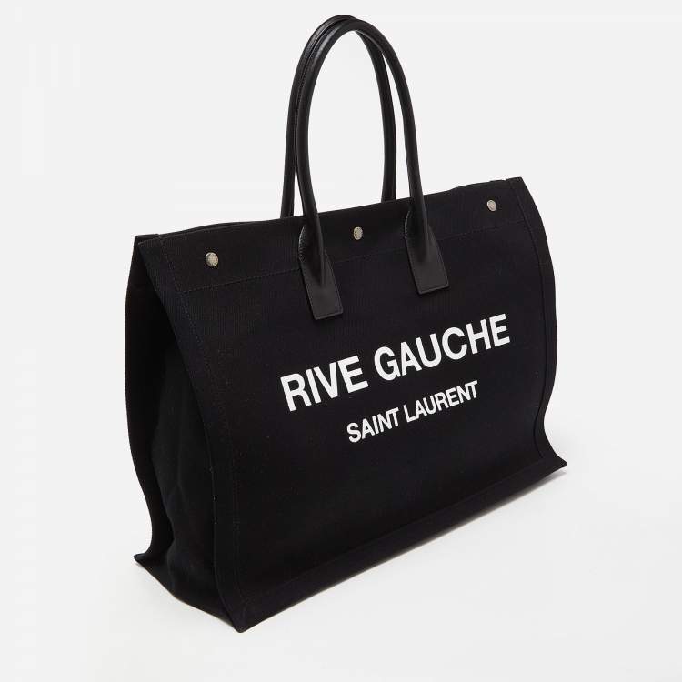 Pre Owned Saint Laurent Black Canvas and Leather Large Rive Gauche Shopper Tote 