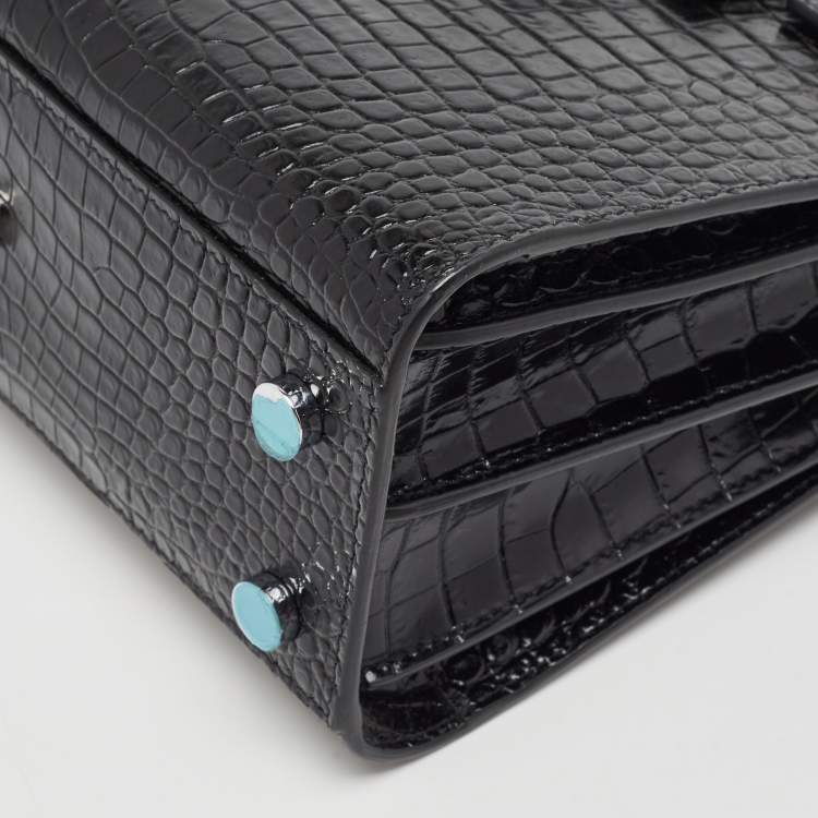 Pre Owned Saint Laurent Black Croc Embossed Leather Nano Classic Sac De Jour Tote