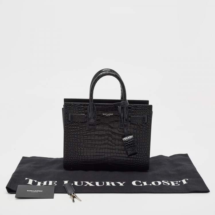 Pre Owned Saint Laurent Black Croc Embossed Leather Nano Classic Sac De Jour Tote