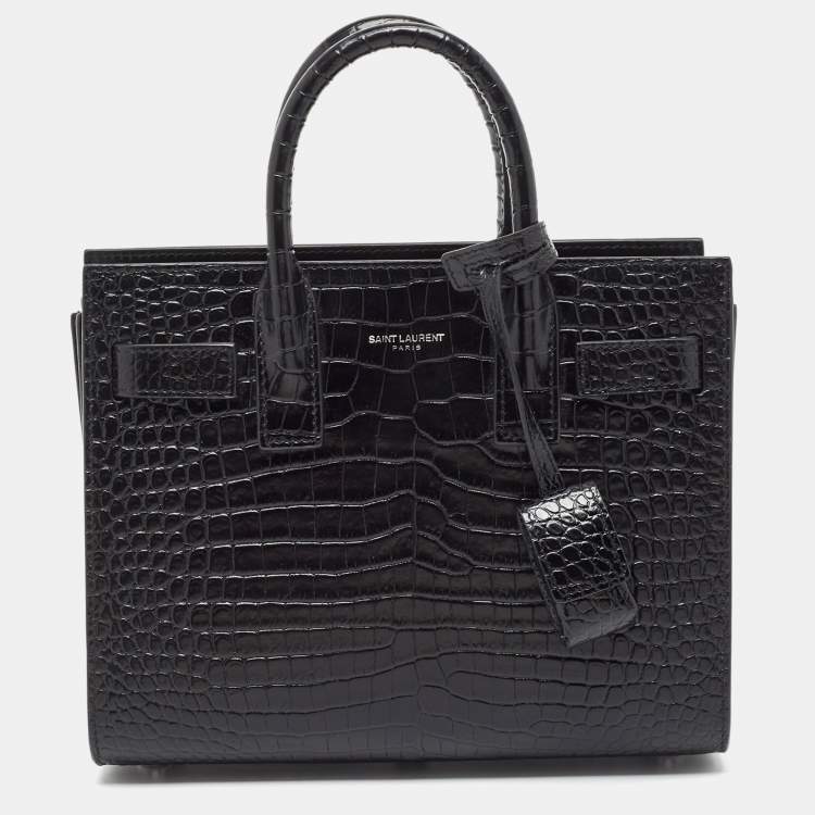 Saint Laurent Black Croc Embossed Leather Nano Classic Sac De Jour Tote ...