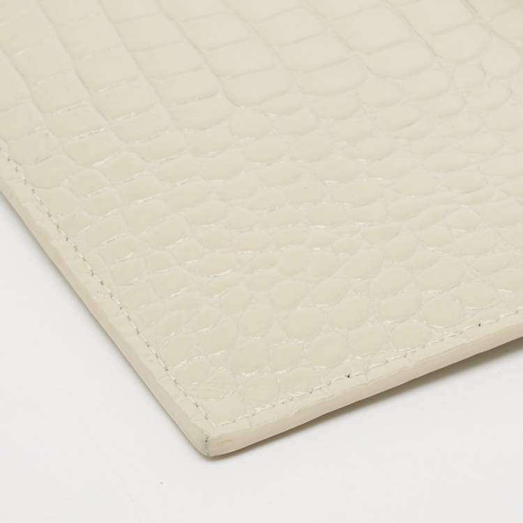 Pre Owned Saint Laurent Ivory Croc Embossed Leather Medium Uptown Pouch