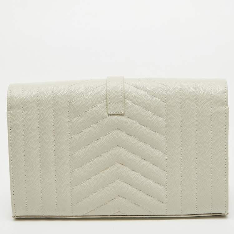 Pre Owned Saint Laurent Off White Mix Matelasse Leather Medium Envelope Chain Bag