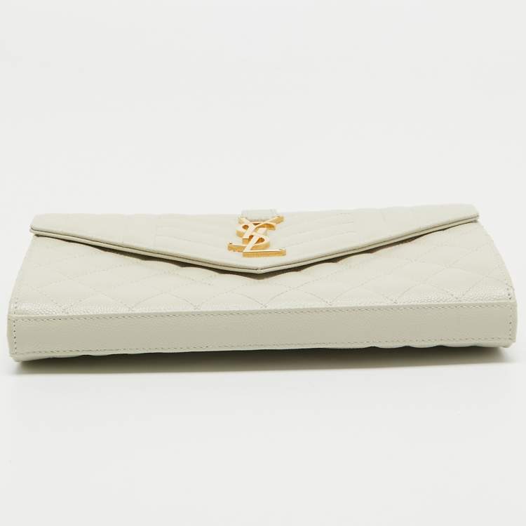 Pre Owned Saint Laurent Off White Mix Matelasse Leather Medium Envelope Chain Bag
