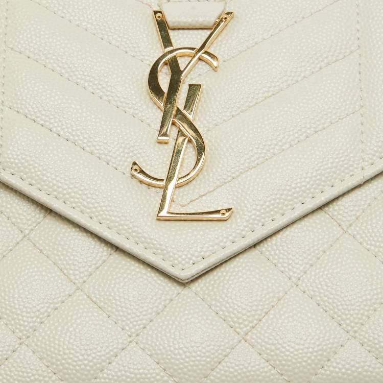 Pre Owned Saint Laurent Off White Mix Matelasse Leather Medium Envelope Chain Bag