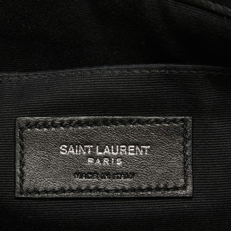 Pre Owned Saint Laurent Beige/Black Raffia and Leather Rive Gauche Zip Wristlet Pouch