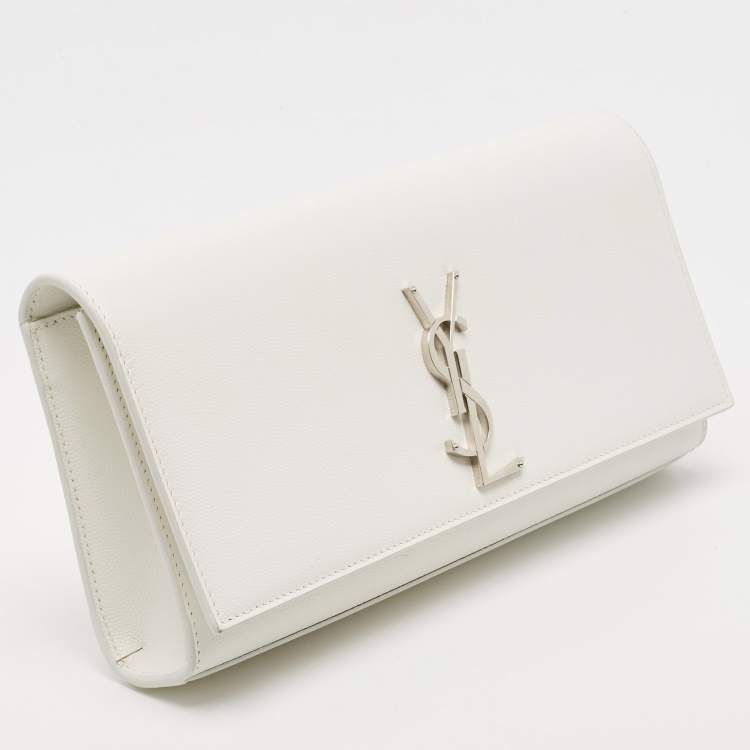 Pre Owned Saint Laurent White Leather Kate Monogram Clutch