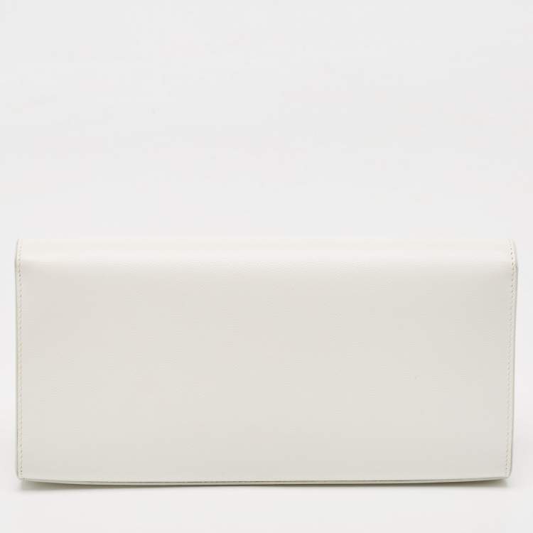 Pre Owned Saint Laurent White Leather Kate Monogram Clutch