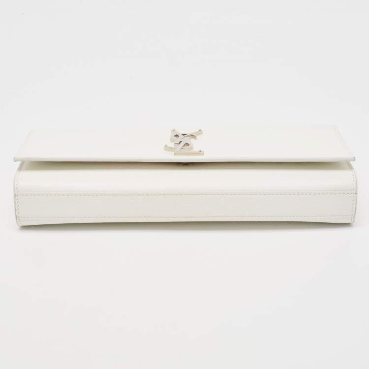 Pre Owned Saint Laurent White Leather Kate Monogram Clutch