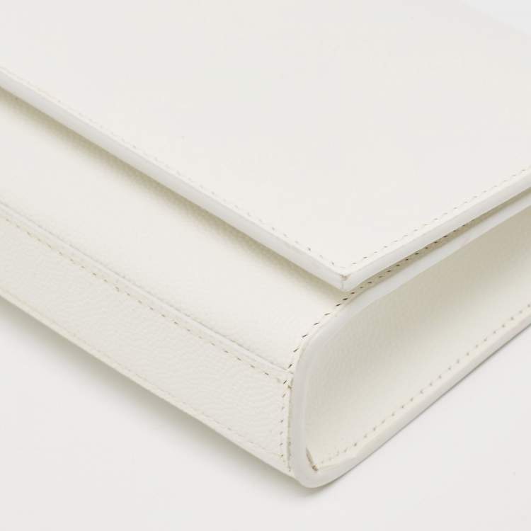 Pre Owned Saint Laurent White Leather Kate Monogram Clutch