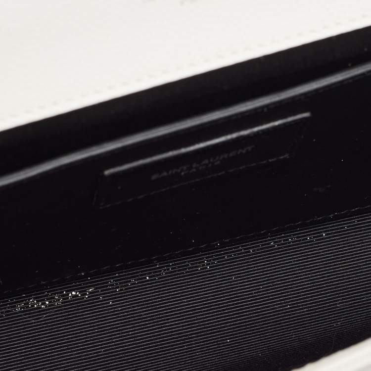 Pre Owned Saint Laurent White Leather Kate Monogram Clutch