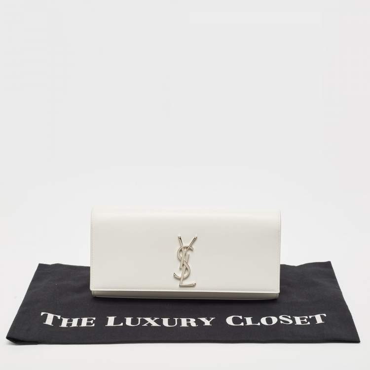 Pre Owned Saint Laurent White Leather Kate Monogram Clutch