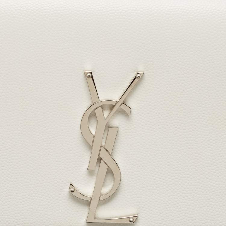 Pre Owned Saint Laurent White Leather Kate Monogram Clutch