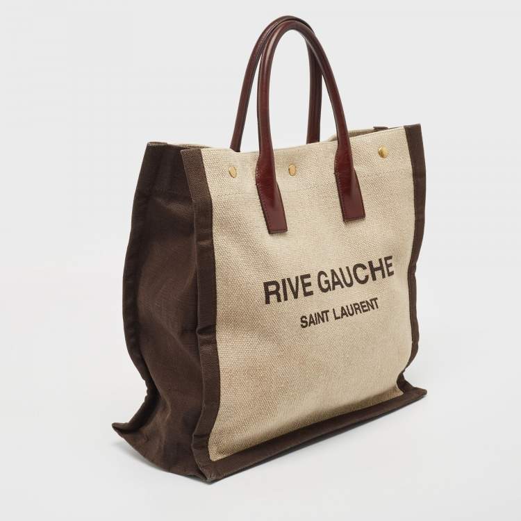 Pre Owned Saint Laurent Tricolor Canvas and Leather Rive Gauche Vertical Tote