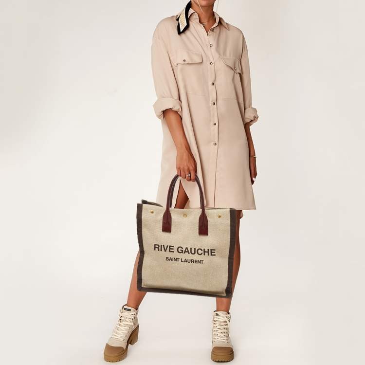 Pre Owned Saint Laurent Tricolor Canvas and Leather Rive Gauche Vertical Tote