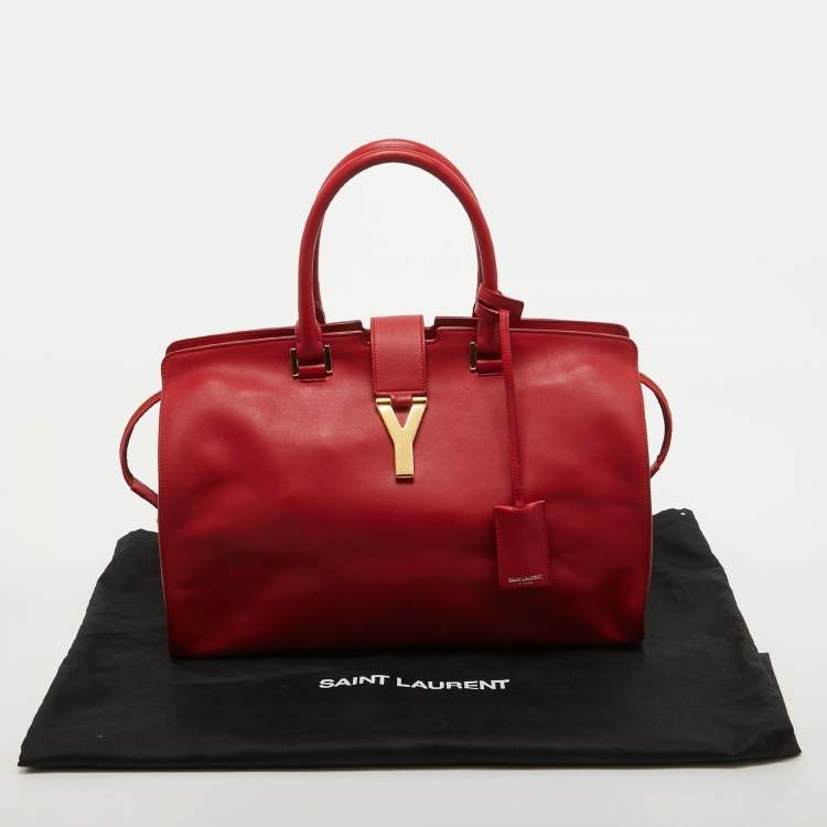Pre Owned Saint Laurent Red Leather Medium Cabas Chyc Tote
