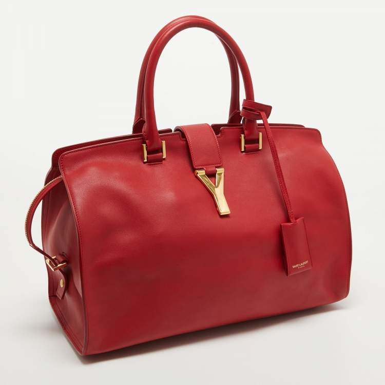 Pre Owned Saint Laurent Red Leather Medium Cabas Chyc Tote