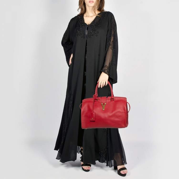 Pre Owned Saint Laurent Red Leather Medium Cabas Chyc Tote