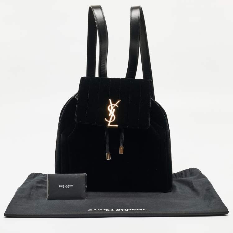 Pre Owned Saint Laurent Black Stripe Quilted Velvet and Leather Loulou Backpack