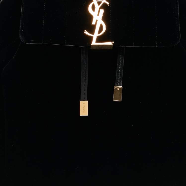 Pre Owned Saint Laurent Black Stripe Quilted Velvet and Leather Loulou Backpack
