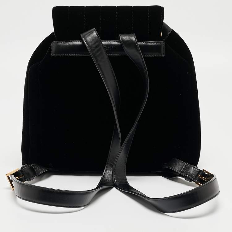 Pre Owned Saint Laurent Black Stripe Quilted Velvet and Leather Loulou Backpack