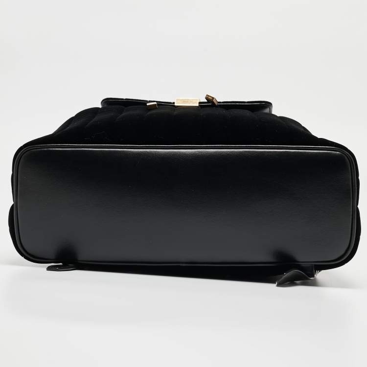 Pre Owned Saint Laurent Black Stripe Quilted Velvet and Leather Loulou Backpack