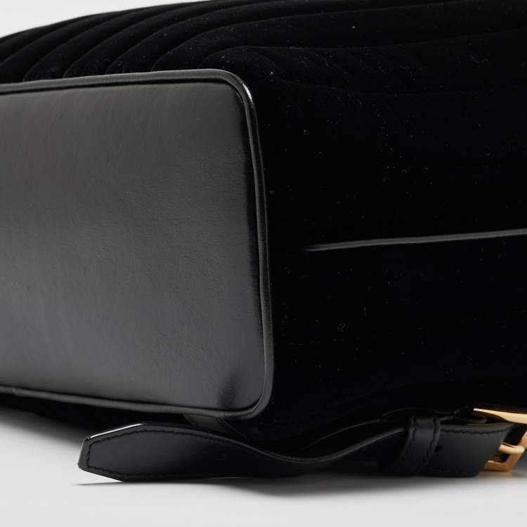 Pre Owned Saint Laurent Black Stripe Quilted Velvet and Leather Loulou Backpack