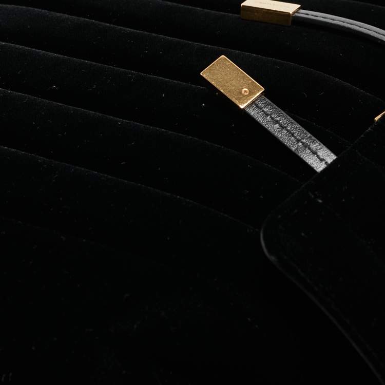 Pre Owned Saint Laurent Black Stripe Quilted Velvet and Leather Loulou Backpack